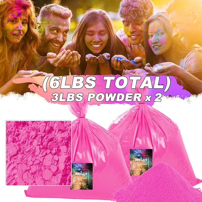 ARELUX Bright Rose Red Color Powder - 6lbs Bulk (2x3lb) for Color Wars, Powder War & Fun Events | Durable Individual Packets, Vibrant Holi Powder for Gender Reveal, Run, Rangoli, Parties | Non-Toxic