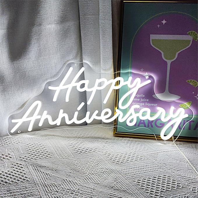 Happy Anniversary Neon Sign,Led Signs, Decoration Neon Lights for Bar Pub Christmas, Restaurant, Bedroom Wall Decor Cute Neon Signs Engagement Birthday Wedding Party,SIGNVIA,Size:55 * 24.5cm