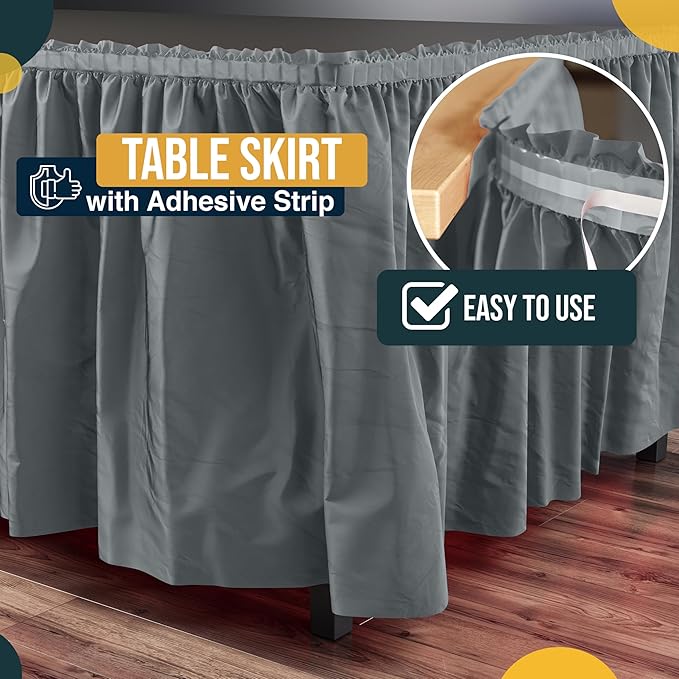 Ruffle Table Skirt Silver 48 Pack 14 Ft Long Table Skirts for Rectangle Tables 6ft Plus or Round Tables Skirts with Adhesive Strip for Gender Reveal Decor & Happy Birthday Parties by Exquisite