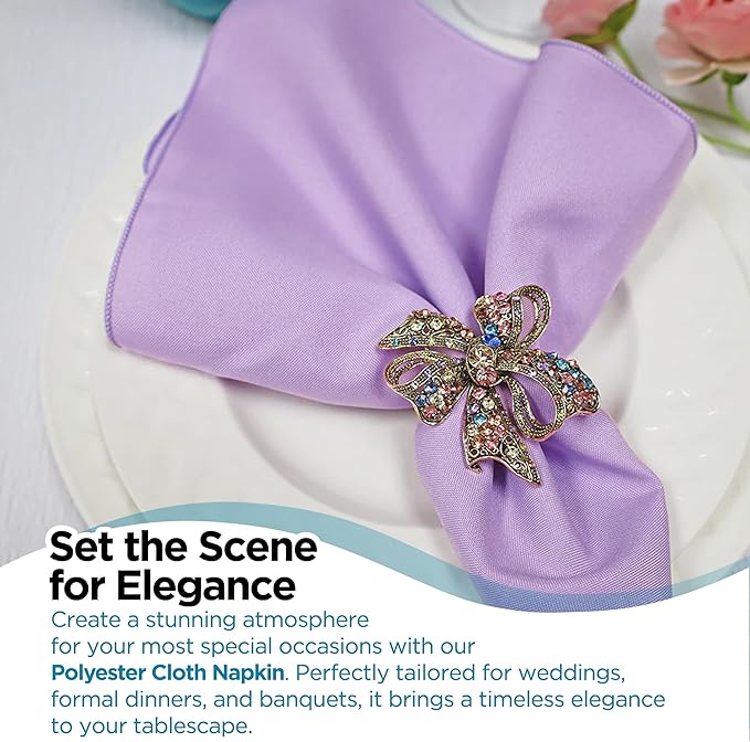 Polyester Cloth Napkins - Washable Soft Table Linens - Durable & Elegant for Dining, Restaurants, Weddings, Events, Rentals, Banquets, & Parties - Premium Quality Set of 150, Lavender, 20"x20"