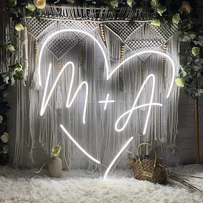Custom Wedding Initials Neon Sign Couple Initials LED Heart Neon Light Up Sign for Wedding Engagement Party Backdrop Wall Decor Personalized Gifts