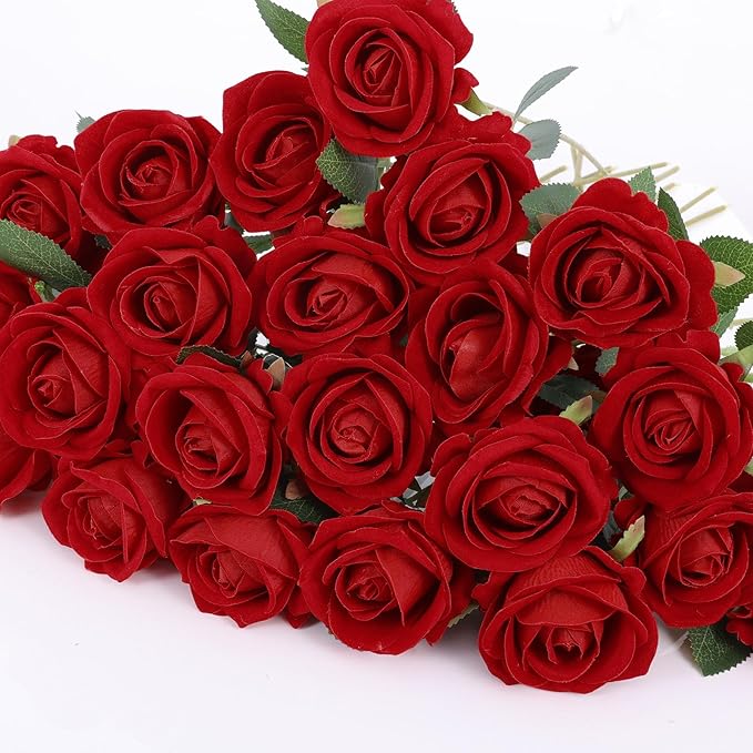 Artificial Velvet Silk White Roses for Wedding Centerpieces & Bridal Bouquets - Mother's Day & Valentine's Day Home Decor (120, Red)