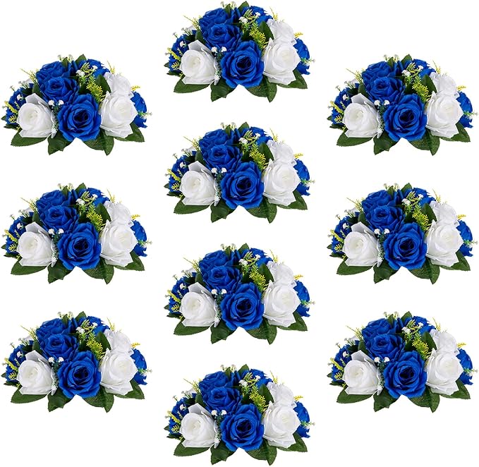 Sziqiqi Blue Artificial Flowers for Decoration Fake Kissing Flower Balls for Wedding Centerpieces Tables Flower Centerpiece Arrangement for Party Festival