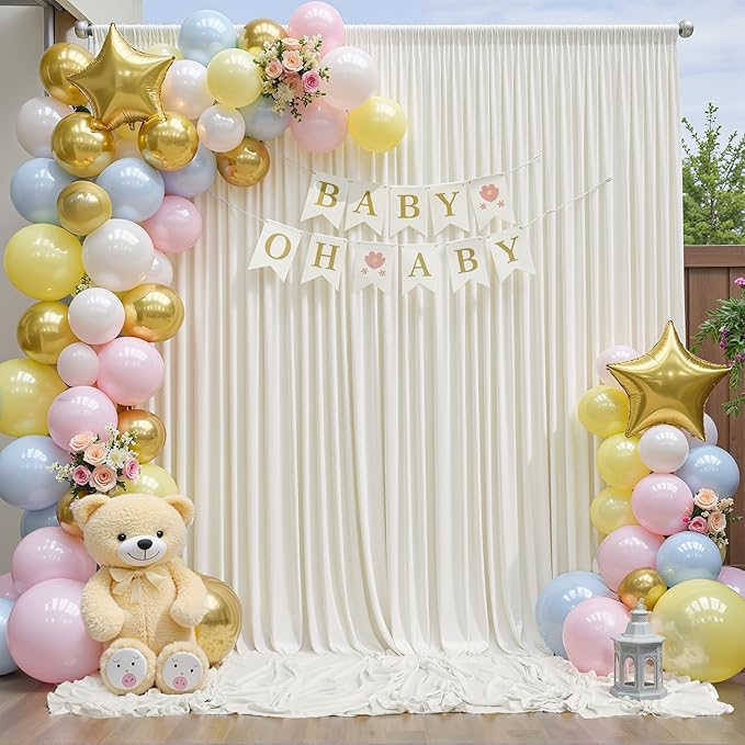 20ft x 10ft Wrinkle Free Ivory Backdrop Curtain for Parties, 4 Panels 5x10ft Silky Polyester Ivory Wedding Backdrop Drapes Photo Back Drop Cloth for Birthday Baby Shower Photography Background