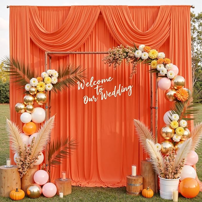 20 ft x 10 ft Wrinkle Free Orange Backdrop Curtain for Parties, 4 Panels 10ft Polyester Orange Photo Backdrop Drapes for Graduation Birthday Wedding Party Stage Curtains