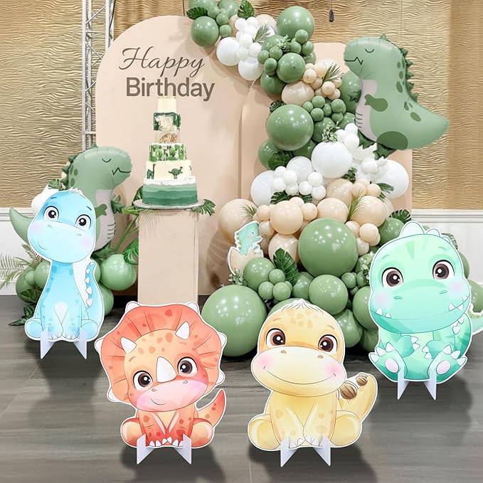 4 Pcs Large Dinosaur Party Decorations 23.6 Inch Cute Cartoon Dinosaur Cutouts Dino Baby Shower Birthday Decor Backdrop Photo Booth Props Party Supplies for Birthday Parties Decor