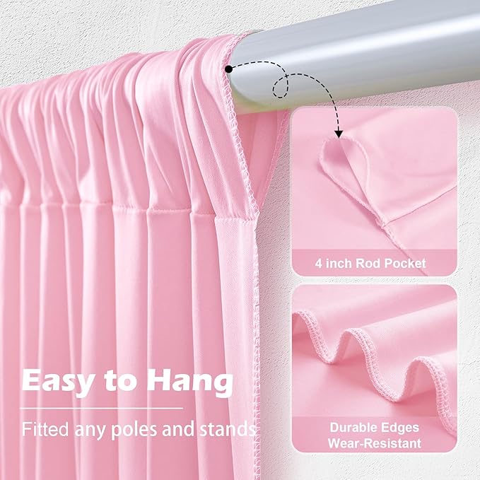 20ft x 10ft Wrinkle Free Pink Backdrop Curtain for Parties, 4 Panels 5×10ft Silky Polyester Light Pink Photo Backdrop Drapes Back Drop Cloth for Girl Party Birthday Gender Reveal Wedding Photography