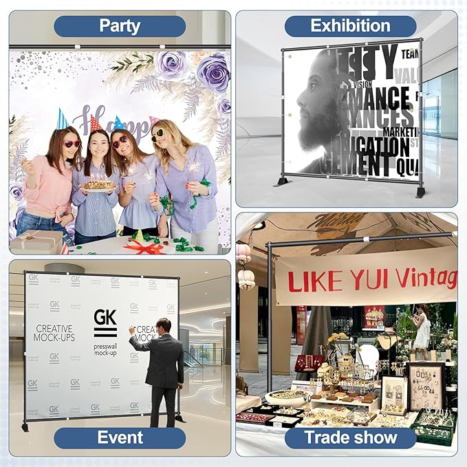 8 x 8FT Backdrop Banner Stand, Heavy Duty Adjustable Photo Background Support Frame Kit, Step and Repeat Stand for Photo Booth, Parties, Exhibition, Trade Show, Wedding