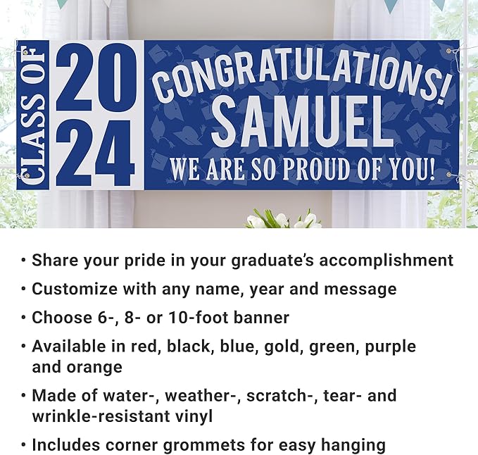 Let's Make Memories Personalized Graduation Banner Class of 2025 - Graduation Party Decorations - Congratulations Banner - Indoor/Outdoor Vinyl - Best in Class - Purple - 10 ft.