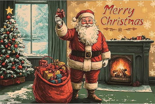YongFoto Retro Merry Christmas Backdrop 10x7ft Santa's Home Christmas Tree Fireplace Photography Background Happy New Year Xmas Eve Family Party Banner Room Decor Photoshoot Wallpaper Photo Booth
