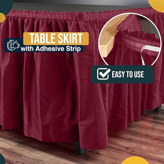 Exquisite Ruffle Table Skirt Burgundy 12 Pack 14 Ft Long Table Skirts for Rectangle Tables 6ft Plus or Round Tables Skirts with Adhesive Strip for Gender Reveal Decor & Happy Birthday Parties