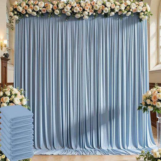 40ft×10ft Wrinkle Free Dusty Blue Backdrop Curtain for Parties, 8 Panels 5×10 ft Soft Silky Polyester Photo Backdrop Drapes for Wedding Birthday Baby Shower Photography Home Decor