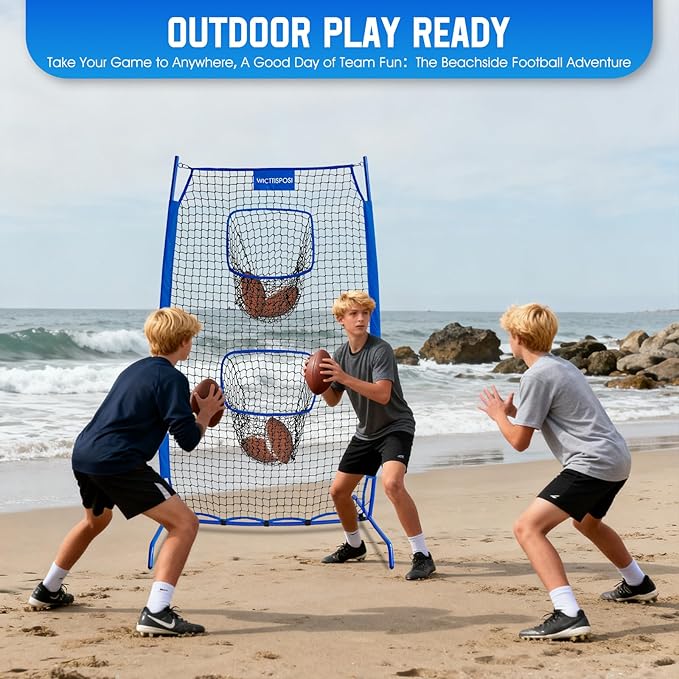 Football Throwing Net, Upgrade Heavy Duty Metal Frame Quarterback Training Equipment Throwing Machine with 1-4 Targets, Easy Setup Football Target Practice with CarryBag, Allweather Indoor Outdoor Use