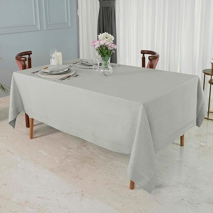 D'Moksha Homes Silver Grey Linen Tablecloth 60 x 120 Inch - 100% Pure Linen Hemstitch Tablecloth for Rectangle Tables - Classic Hemstitch, Machine Washable Table Cloth for Spring, Easter
