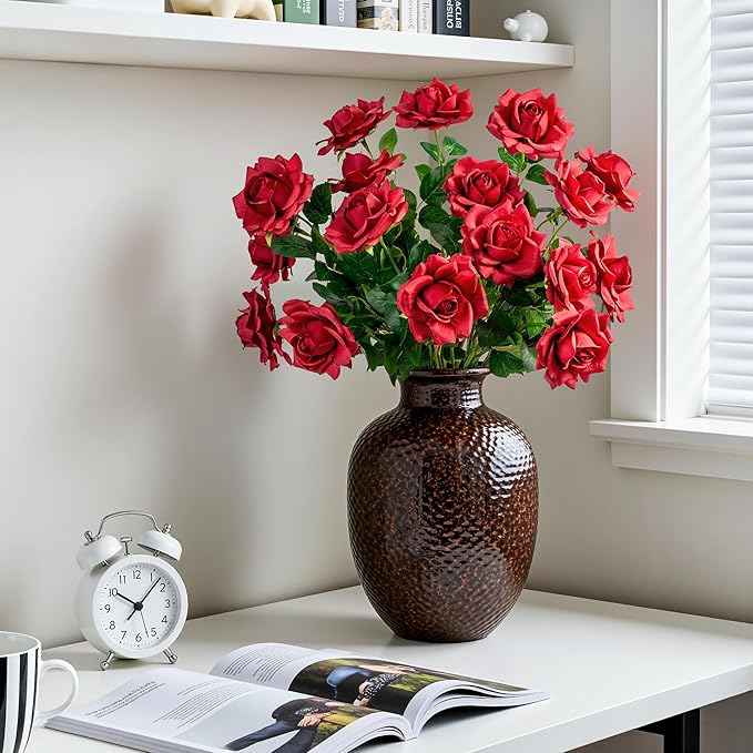 Artificial Flowers Artificial Roses Fake Roses 20PCS Long Stem Artificial Flowers for Tall Vase Silk Rose Suitable for Indoor Wedding Party Decor Valentine's Day DIY Bouquet Spring,Red, 23.2In