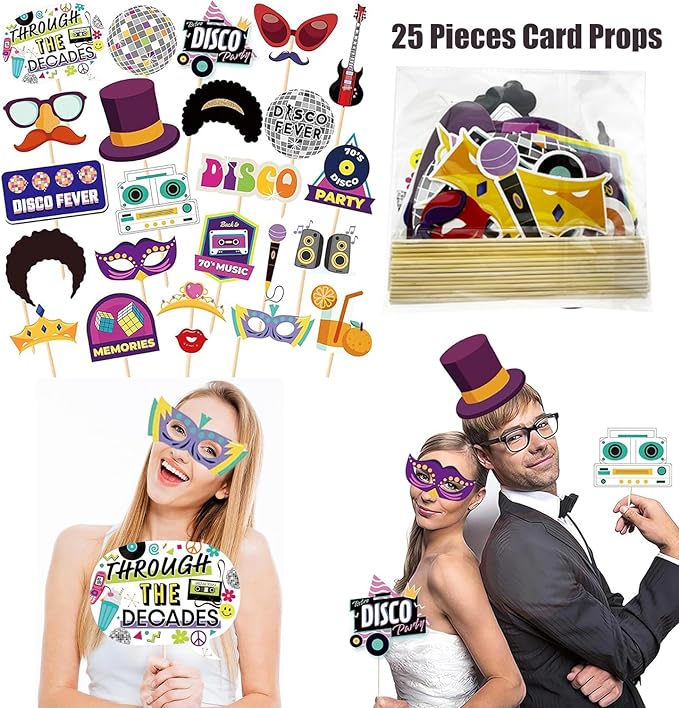 50 Pcs Rock Party Photo Booth Props Set for Adults, Funny Rock Star Party Sunglasses, Hats, Wigs, Inflatable, Photo Booth Props Kits for Graduation, Wedding, Birthday, Bachelorette and All Occasions