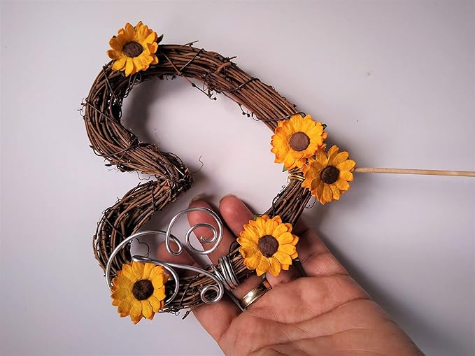 Country Wedding Cake Topper with Letter Personalization and Sunflowers