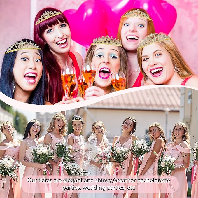 Lyrow 30 Pcs Tiara Crowns for Women Bulk Galentines Day Party Favors Crystal Queen Crowns with Comb Headband Princess Tiaras for Birthday Wedding Halloween Christmas (Gold)