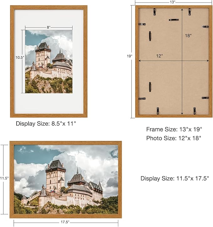 Axeman 12x18 Poster Frame - Solid Teak Wood 12 x 18 Picture Frame With Mat for 8.5x11, 18''x12'' Wood Frame, Tempered Glass and Hanging Hardware Included Home Decor Hanging Frame, Natural Teak