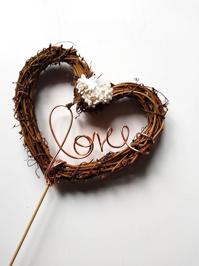 Rustic Love Cake Topper with White Baby’s Breath Flowers – Country Wedding Decoration for Bride and Groom, Rustic Wedding Cake Accessory for Engagement, Shower, or Anniversary Celebration