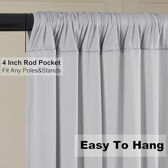 20ft×10ft Silver Grey Wrinkle Free Backdrop Curtains for Parties, 4 Panels 5×10ft Thick&Silky Polyester Silver Photo Backdrop Drapes Curtains for Birthday Party Baptism Photography Home Decor
