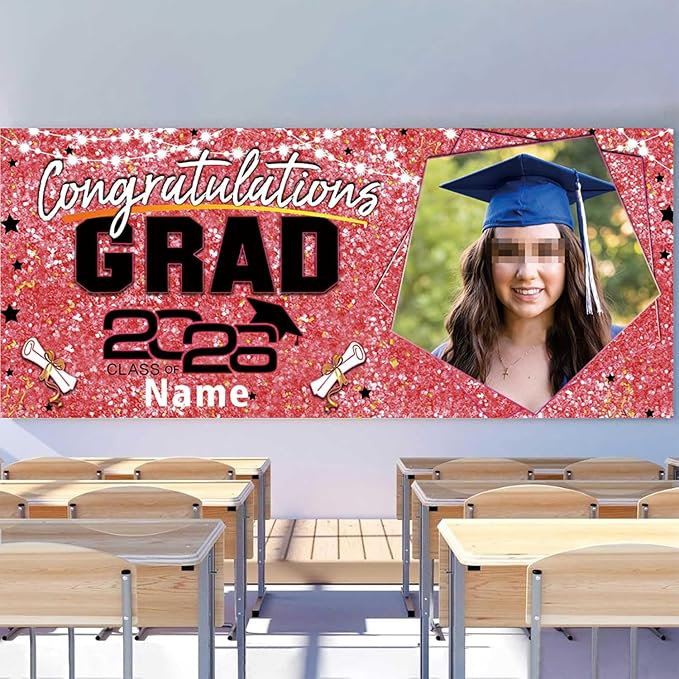 Custom Garaduation Garage Door Banner Cover 16 x 7 ft Class of 2026 Congrats Grad Party Backdrop Personalized Graduation Decoration(Pink and Black)