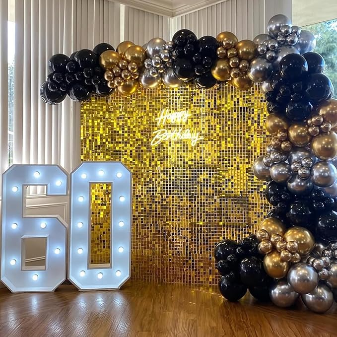 COKAOBE Gold Shimmer Wall Backdrop, 24 Panels Square Sequin Shimmer Backdrop, Photo Backdrops for Birthday, Anniversary, Wedding, Graduation & Bachelorette Party Decoration