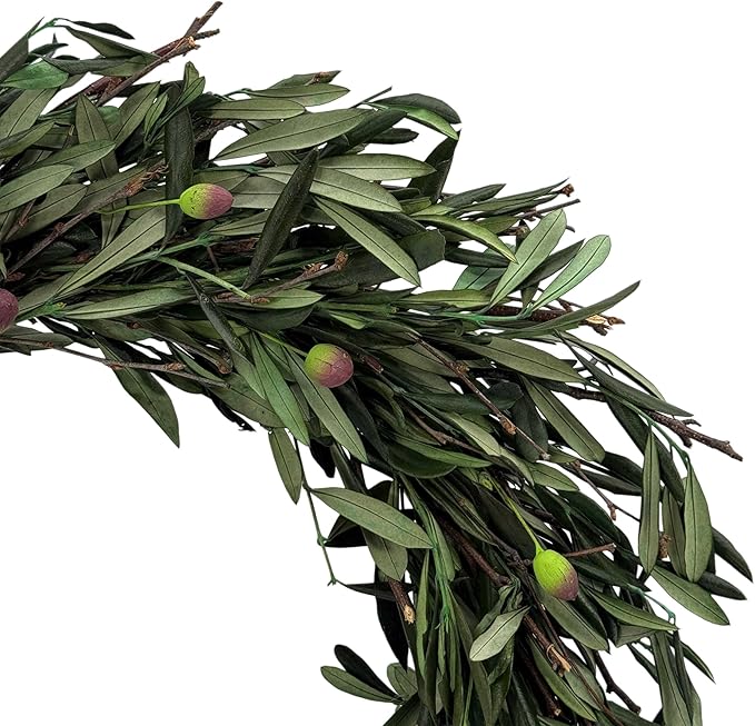 Galt International 21" Green Preserved Olive Branch Wreath – Fall, Thanksgiving & Christmas Front Door Decoration, Year Round Holiday Home Décor Accent