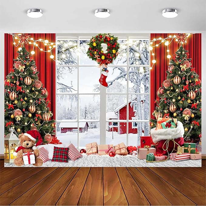 Baocicco 20x10ft Merry Christmas Photo Background Red Gold Xmas Winter Festival Snowfalke Baubles Backdrop Photography Family Holiday Party Banner New Year Photo Booth Background Party Decorations