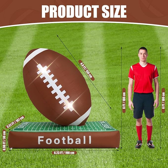 6ft Giant Jumbo Inflatable Football with Lawn Decoration Blow up Football with Built-in LED Light for Yard Game Day Large Sport Themed Party Holiday Birthday Party Decoration
