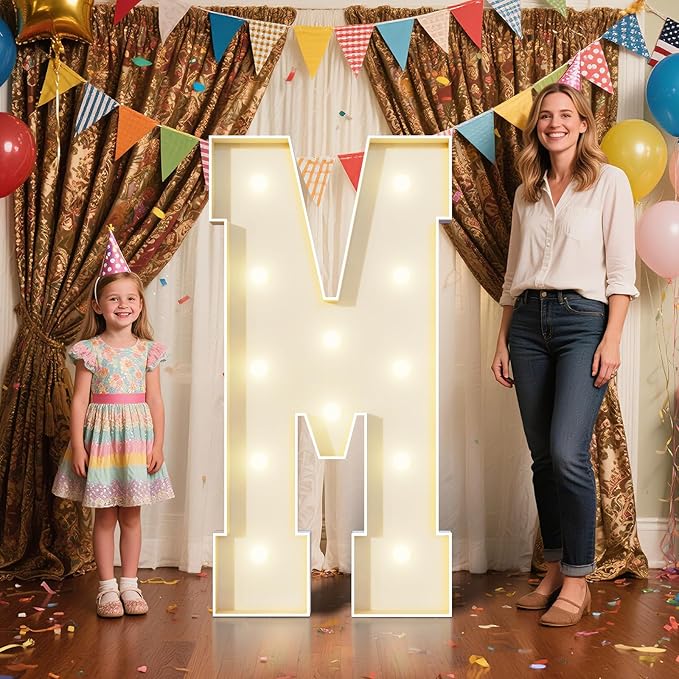 4FT Marquee Letters M Sign,Large Light Up Numbers Party Decoration - Hook and Loop Fastener,No Tools Easy Setup, Corrugated Plastic for Birthdays Weddings Baby Anniversaries(Letters M)