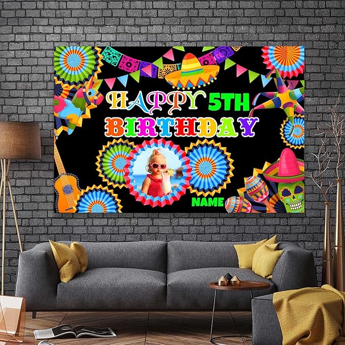 Custom Space Mexican Fiesta Carnival Happy Birthday Party Decorations Supplies Personalized Mexican Fiesta Carnival Birthday Backdrop Banner(6x9ft)
