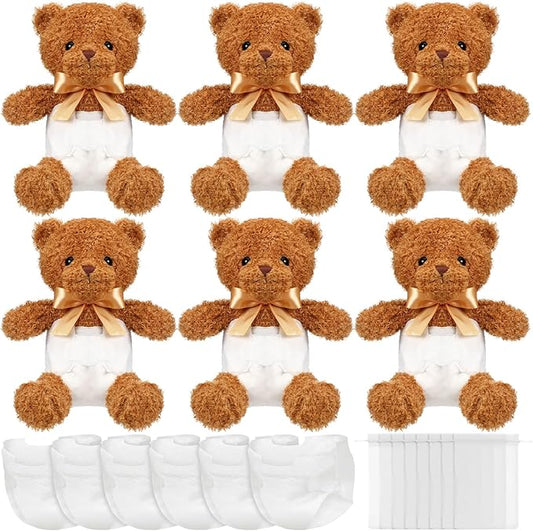 Bear Blindfolded Diaper Changing Baby Shower Games Baby Dolls Diapers for Bridal Shower Gender Reveal Games Prizes Gifts for Adults Boys Girls (Tan,6 Sets)