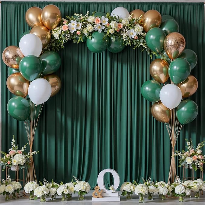 20 ft x 10 ft Wrinkle Free Hunter Green Backdrop Curtain for Parties, Polyester Dark Green Photo Backdrop Drapes 4 Panels 5x10ft for Baby Shower Wedding Birthday Party Photography Curtains