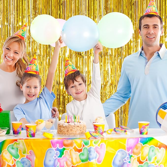 Gold Foil Fringe Curtains 50 Pack 3.2ft x 8.2ft Fringe Backdrop Curtains Metallic Tinsel Streamer Photo Backdrop for Birthday Party Decorations Halloween Christmas Party Supply (Gold)