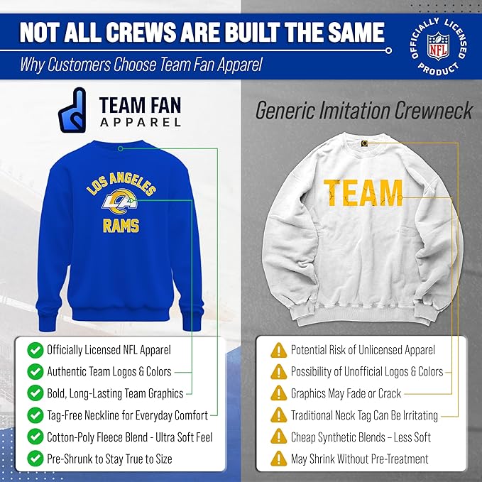 Team Fan Apparel NFL Adult Gameday Football Crewneck Sweatshirt - Cotton Blend - Stay warm, comfortable & stylish on game day