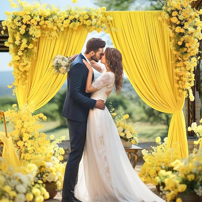 20×10 ft Yellow Wrinkle Free Backdrop Curtain for Party, 4 Panels 5×10ft Soft Silky Polyester Photo Backdrop Drapes Curtains for Wedding Birthday Themed Parties Baby Shower Photography Backgrounds