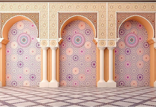 Baocicco 10x6.5ft Vinyl Moroccan Palace Backdrops for Photoshoot Orange Vintage Mandala Column and Arch Middle Eastern Style Photography Background Moroccan Birthday Wedding Party Decorations Photo
