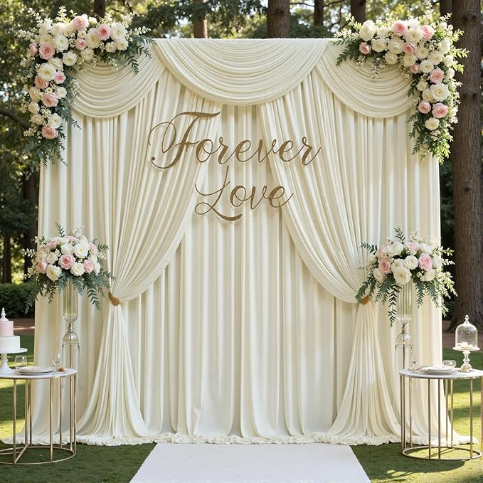 gogoparti 20ft x 12ft Ivory Wrinkle-Free Backdrop Curtain for Wedding Parties, Thick Polyester 4 Panels 5x12ft for Wedding Birthday Baby Shower Halloween Photography Party Background