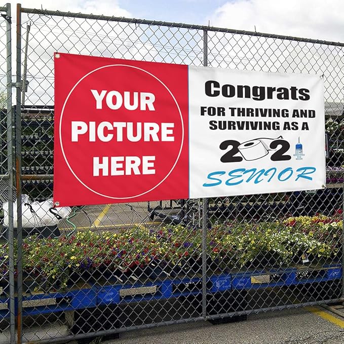 Custom Vinyl Banner Multiple Sizes Congrats Graduation Personalized Photo Senior 2020 Quarantine Holidays and Occasions Outdoor Weatherproof Yard Signs 6 Grommets 36x72Inches