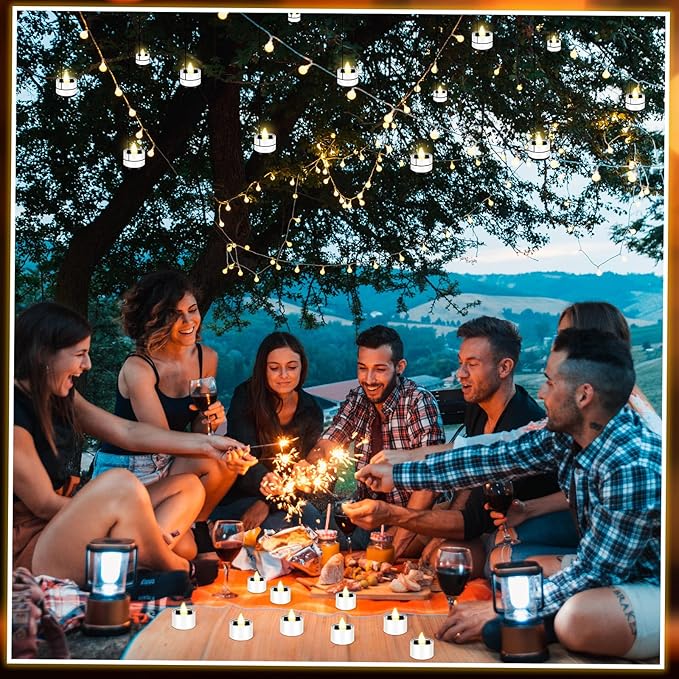 54 Pcs Solar Tea Lights Bulk Outdoor Waterproof Rechargeable Dusk to Dawn Lighting Small Valentine's Day Flameless Flickering LED Votive Candles for Garden Patio Party Lanterns (Warm White)