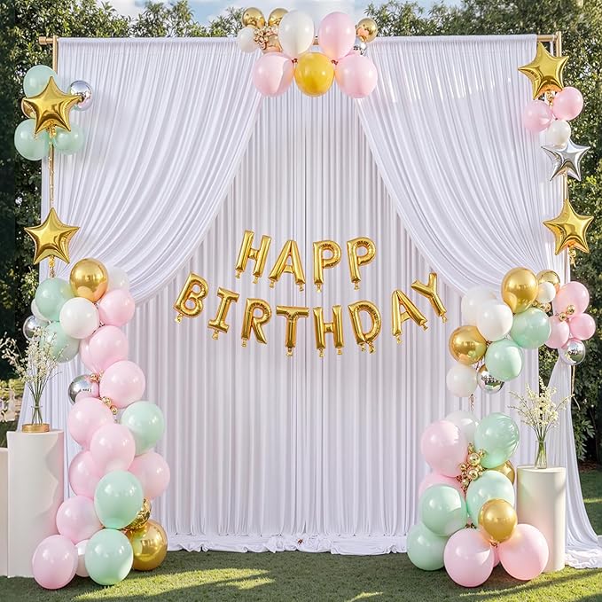 40ftx8ft White Wrinkle Free Backdrop Curtains for Parties, 8 Panels 5×8ft Silky Soft Polyester Wedding Drapes for Backdrop Decor Birthday Party Baby Shower Photo Photography Background Curtain