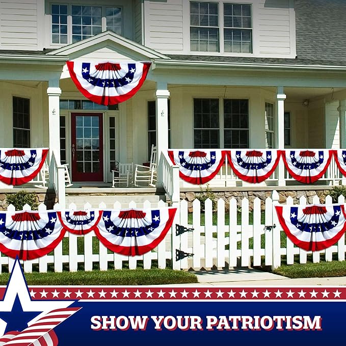G128 10 Pack: USA Pleated Fan Flag, 2x4 Feet American USA Bunting Decoration Flags Printed Patriotic Stars & Stripes with Canvas Header and Brass Grommets