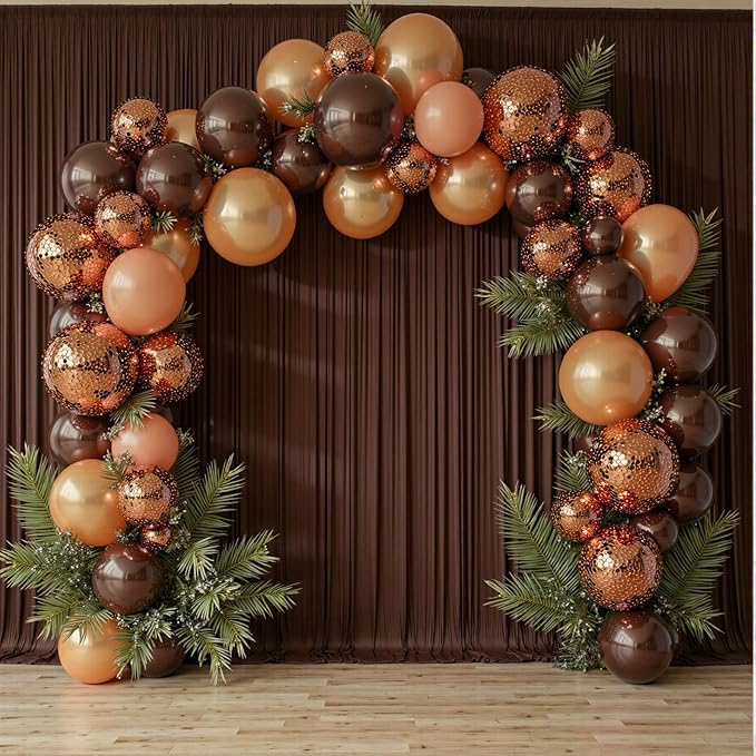 20 ft x 10 ft Wrinkle Free Brown Backdrop Curtain for Parties, Wedding Brown Photo Backdrop Drapes, Fabric 4 Panels 5ft x 10ft for Baby Shower Photoshoot Engagement Birthday Photography Background