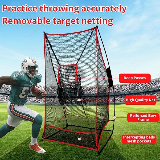 Football Kicking Net - Portable Practice Net with Target Zone for Backyard Punting Passing Snapping Accuracy - Sideline Training Tool for Improving Skills & Confidence for Adults Kids