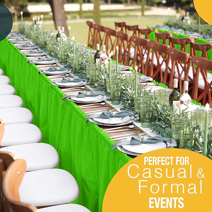 Exquisite Ruffle Table Skirt Lime Green 48 Pack 14 Ft Long Table Skirts for Rectangle Tables 6ft Plus or Round Tables Skirts with Adhesive Strip for Gender Reveal Decor & Happy Birthday Parties
