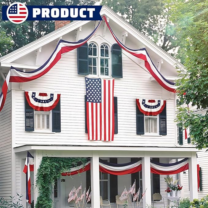 3Pack 2x20 Ft Bunting Flags Red, White & Blue Stripes Large Patriotic Decorations Flag 4th of July Bunting Outdoor Bunting Banner for Outside ，Garden，Porch