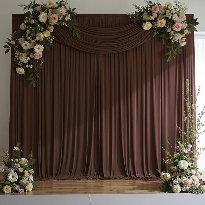 20 ft x 10 ft Wrinkle Free Brown Backdrop Curtain for Parties, Wedding Brown Photo Backdrop Drapes, Fabric 4 Panels 5ft x 10ft for Baby Shower Photoshoot Engagement Birthday Photography Background