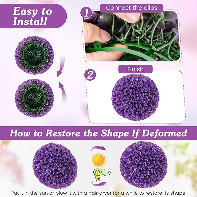 Goplus 17.5 Inch Topiary Balls Artificial Outdoor Set of 2, Faux Purple Eucalyptus Decorative Balls, Fake Plant Sphere, Round Artificial Plant Balls for Front Door, Porch, Backyard, Home Décor