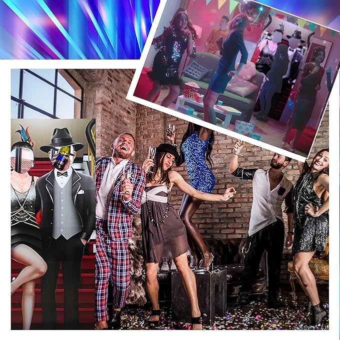 Amyhill 6 ft Roaring 20s Flapper and Gentleman Couple Cardboard Cutout Stand up Retro Faceless Life Size Photo Prop Vintage Dance Couple Backdrop for Dance Theme Jazz Night Party Decoration